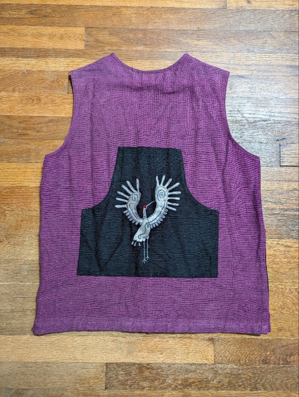 Vintage Art to Wear Japanese Crane Embroidered Vest Purple Black Woven Asian Med - Picture 11 of 16